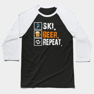 Funny Ski Beer Repeat Skiing & Skiers Baseball T-Shirt